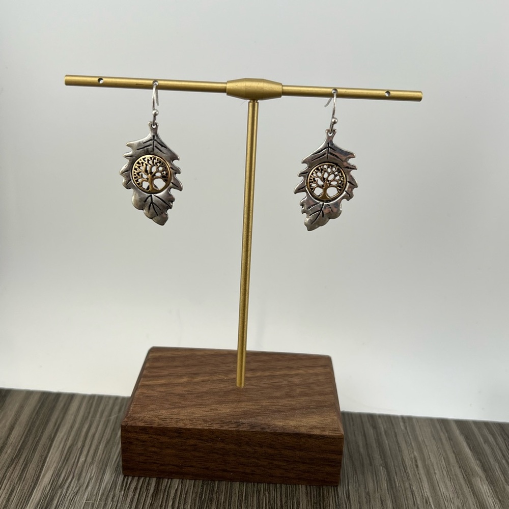 Silver Leaf Earrings with Gold Accents